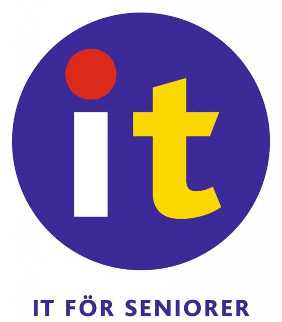 It-verksamhetens logo med förkortningen it i SPFs färger och texten IT FÖR SENIORER under