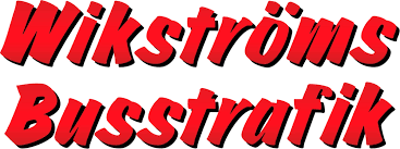Röd, fet, snedställd 3D-text lyder "Wikströms Busstrafik" på vit bakgrund.