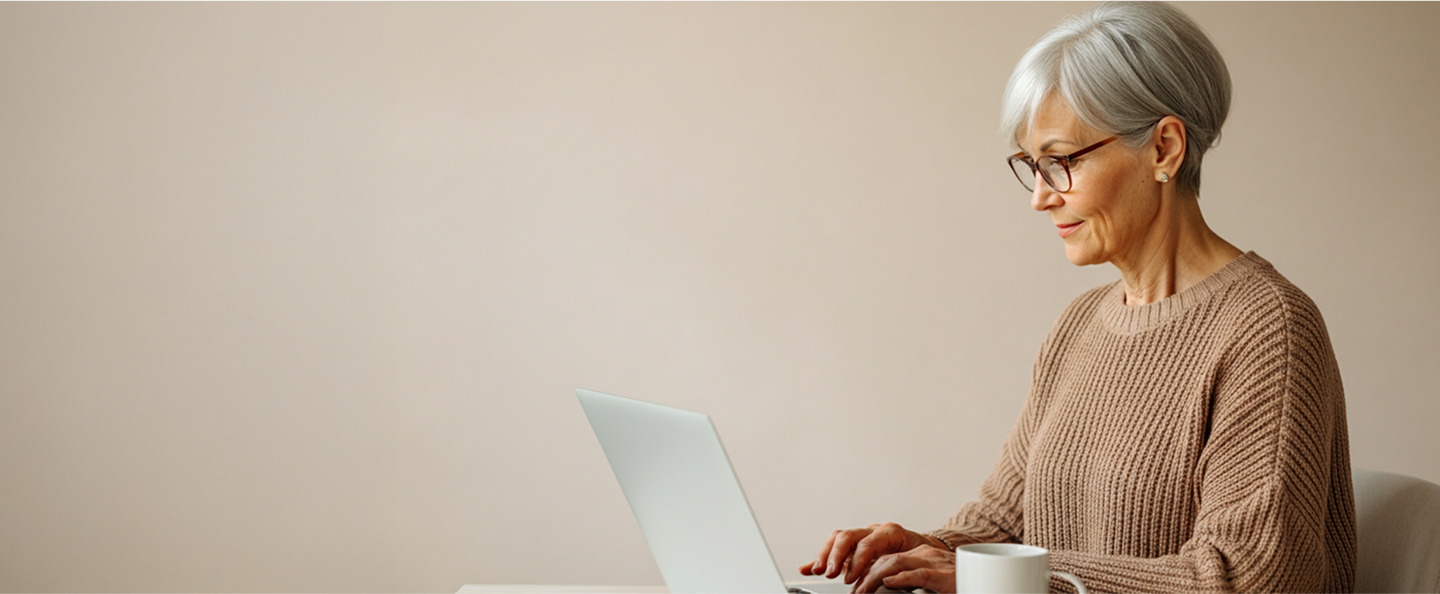 En pensionär som använder dator.