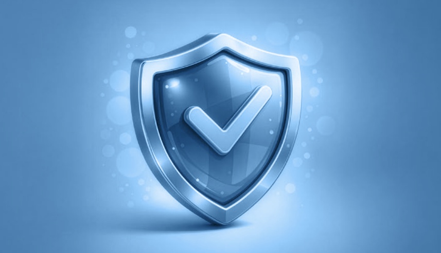 En metallblå sköld med en vit bock i mitten, mot en blå bakgrund med cirkulära ljuseffekter.